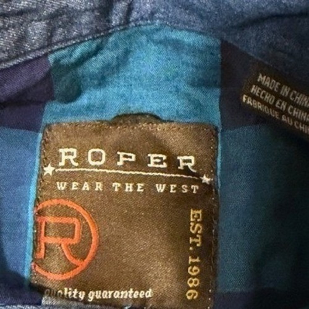 Roper Blue Plaid Pearl Snap Long Sleeve Button Down Western Shirt Mens 2XL EUC‎ - Picture 5 of 10
